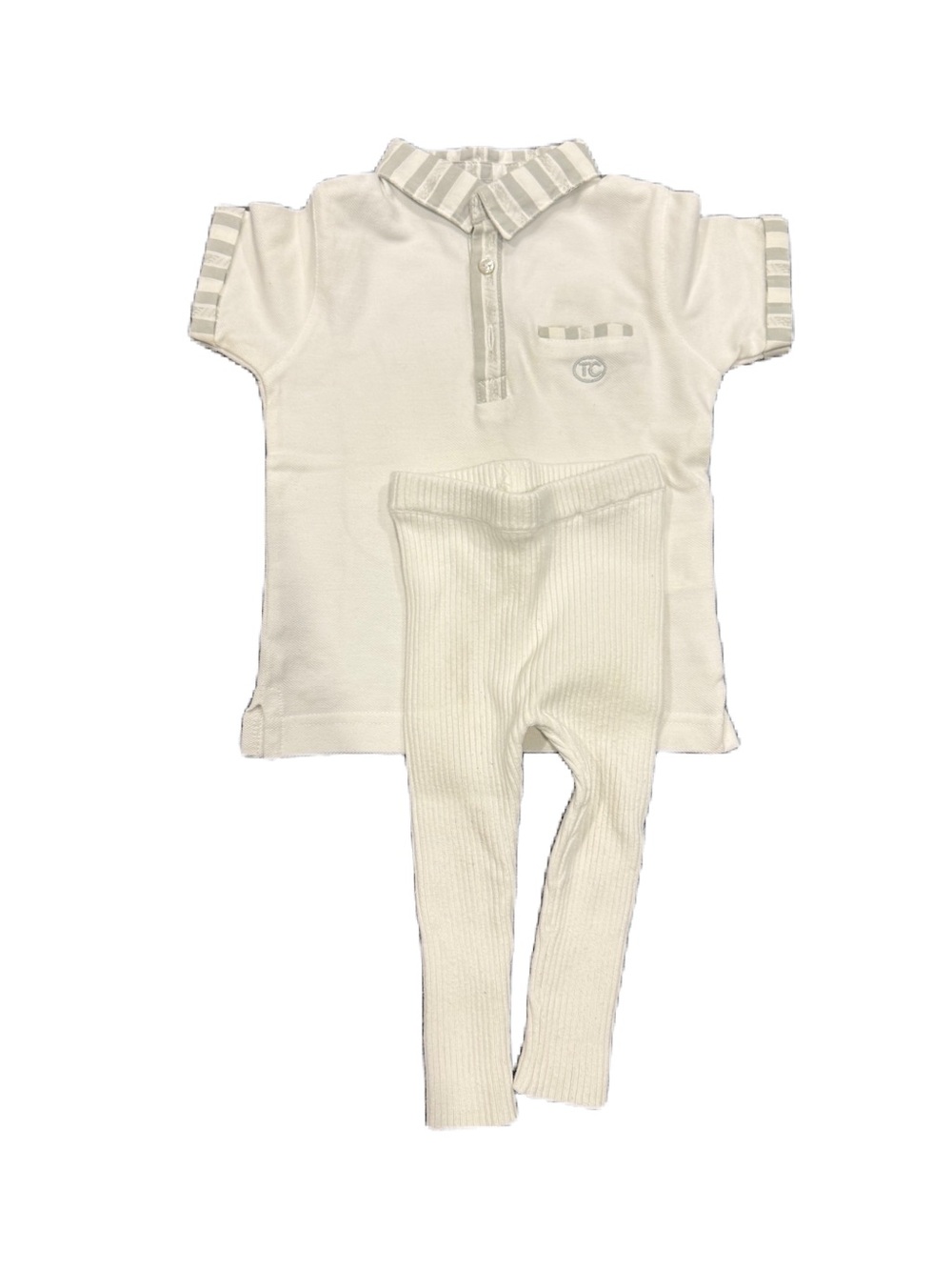 Tartine et Chocolate Cream Two-Piece Baby Polo Top & Ribbed Leggings 9M